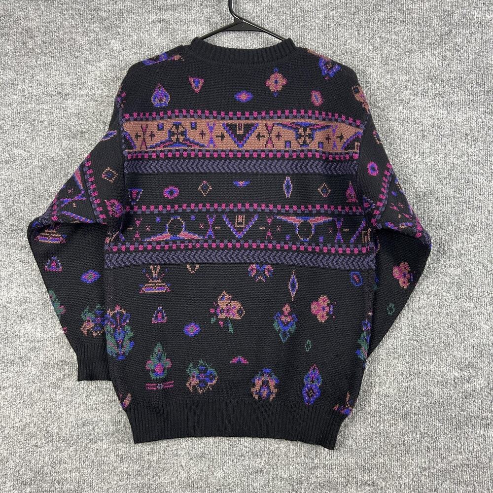 Vintage Bogner Sweater Mens Small Black Fair Isle Knit Crewneck Hong Kong 80s - Picture 4 of 9
